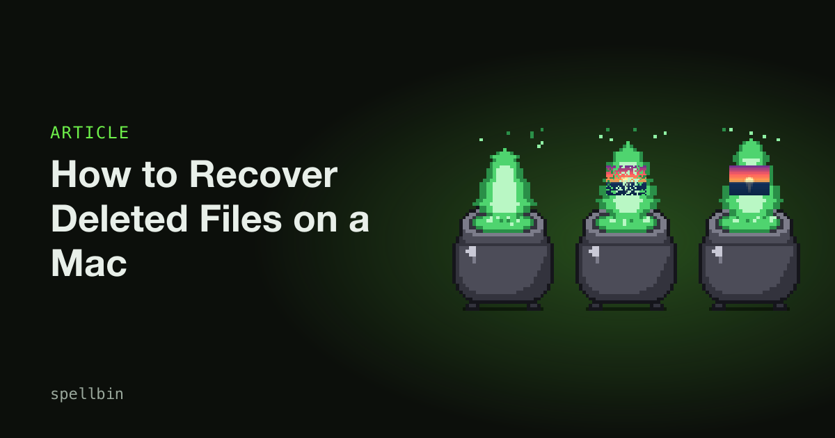 A pixel-art cauldron on a dark background beside the title How to recover deleted files on a Mac
